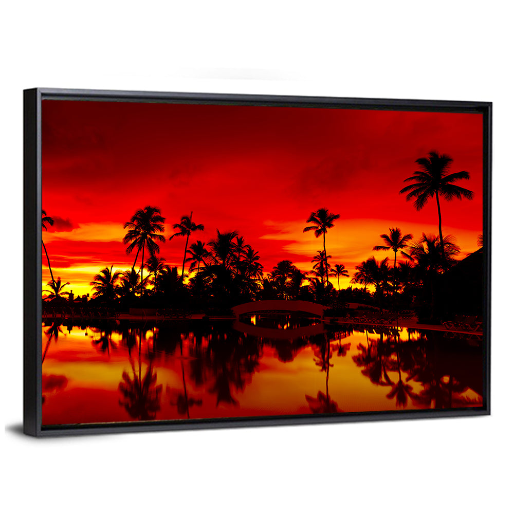 Sunset Over Sea with Palm Silhouettes Wall Art