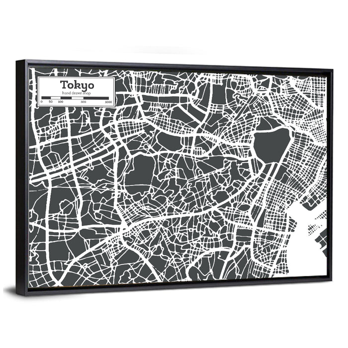 Tokyo City Map Wall Art as a framed canvas