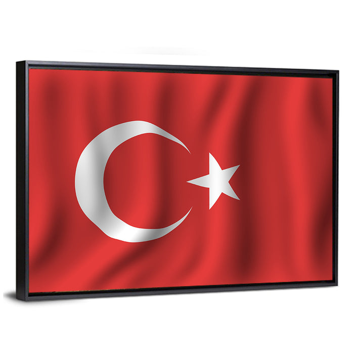 Turkish Flag with Wavy Texture Wall Art as a framed canvas