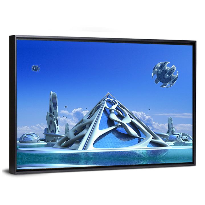 Futuristic Glass Pyramid City Wall Art