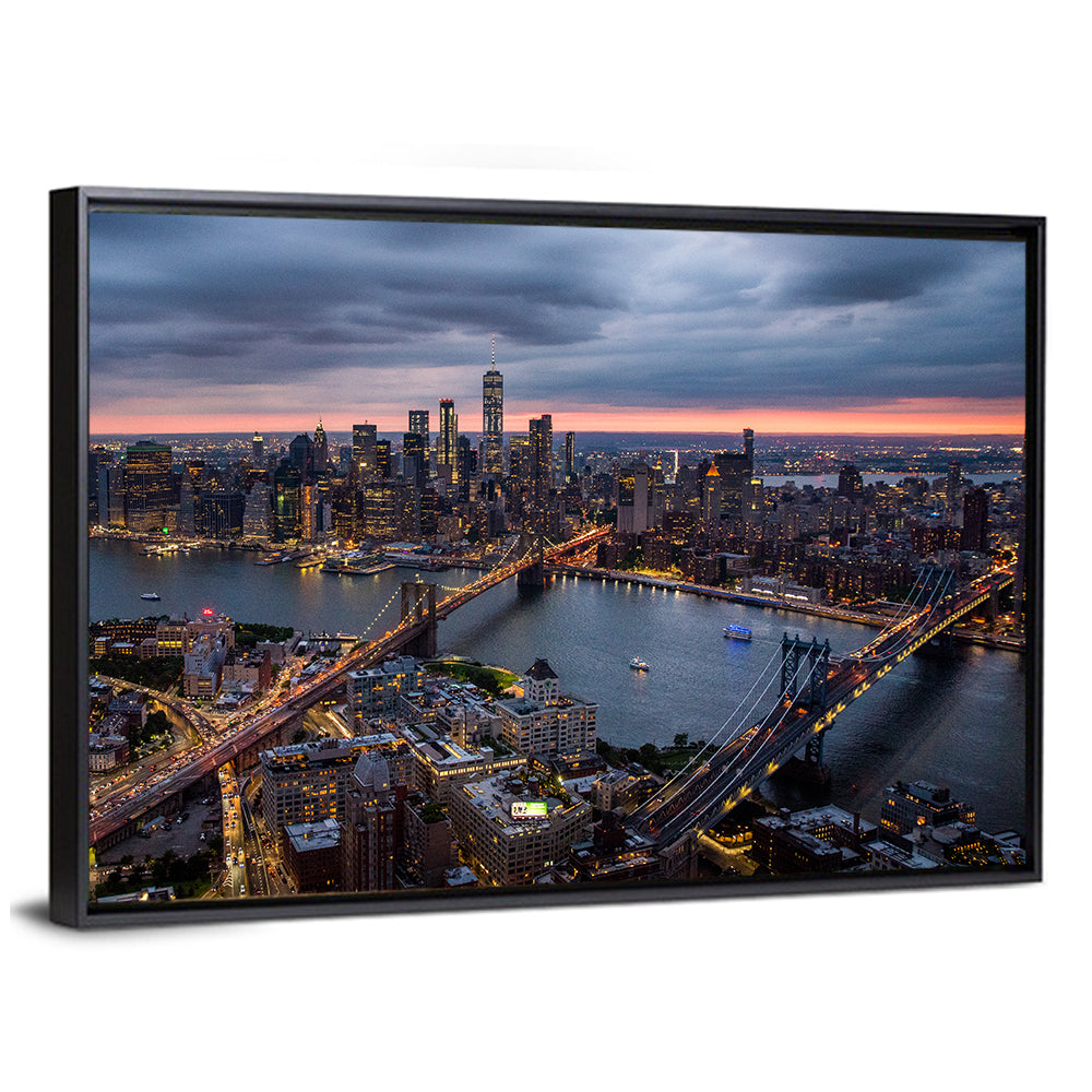 Twilight Over Brooklyn and Manhattan Bridges Wall Art