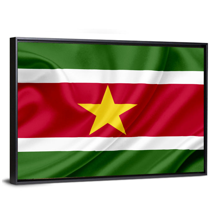 Suriname National Flag Wall Art as a framed canvas
