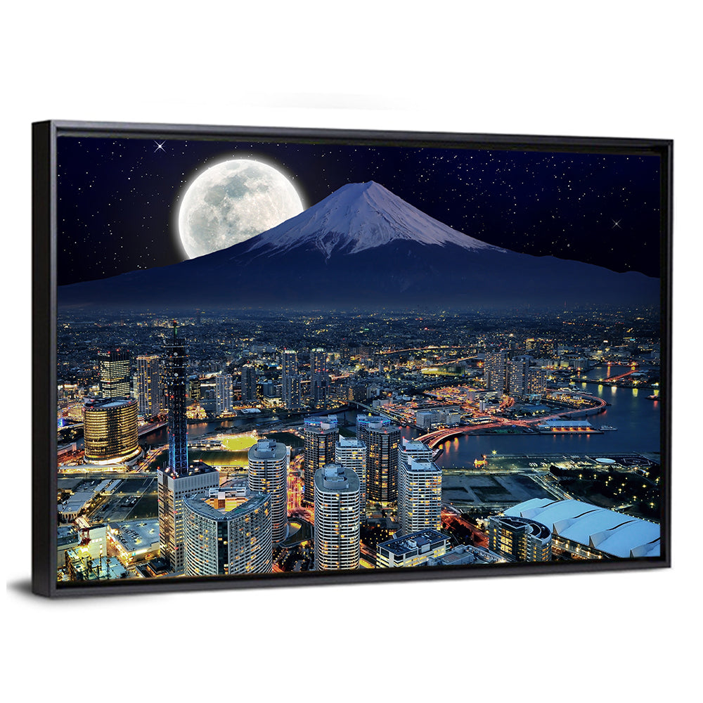 Yokohama Night Skyline with Mount Fuji Wall Art