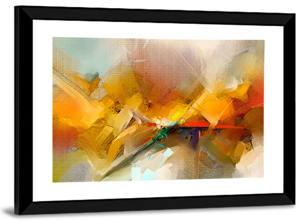 Gold and Teal Brushstroke Abstract Wall Art