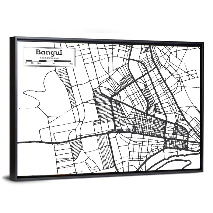 Bangui Street Grid Map Wall Art as a framed canvas