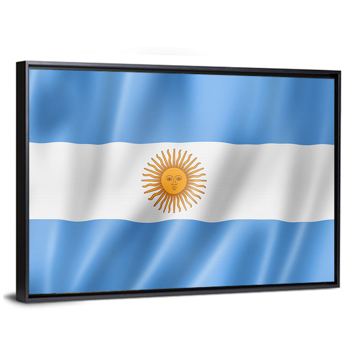 Argentine Flag with Sun Emblem Wall Art as a framed canvas