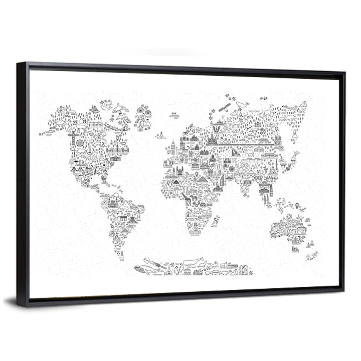 World Map of Travel Icons Wall Art