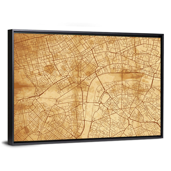 Vintage London City Map Wall Art as a framed canvas