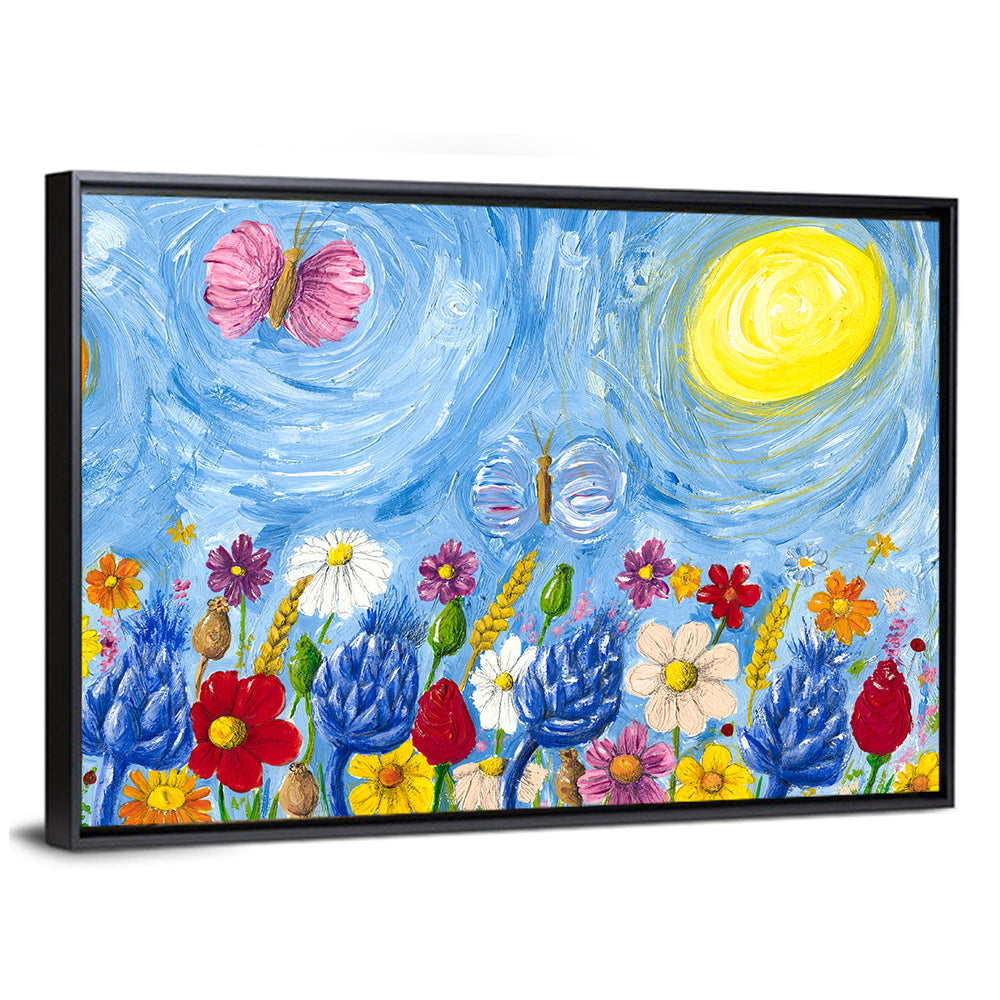 Sunlit Wildflower Meadow with Butterflies Wall Art