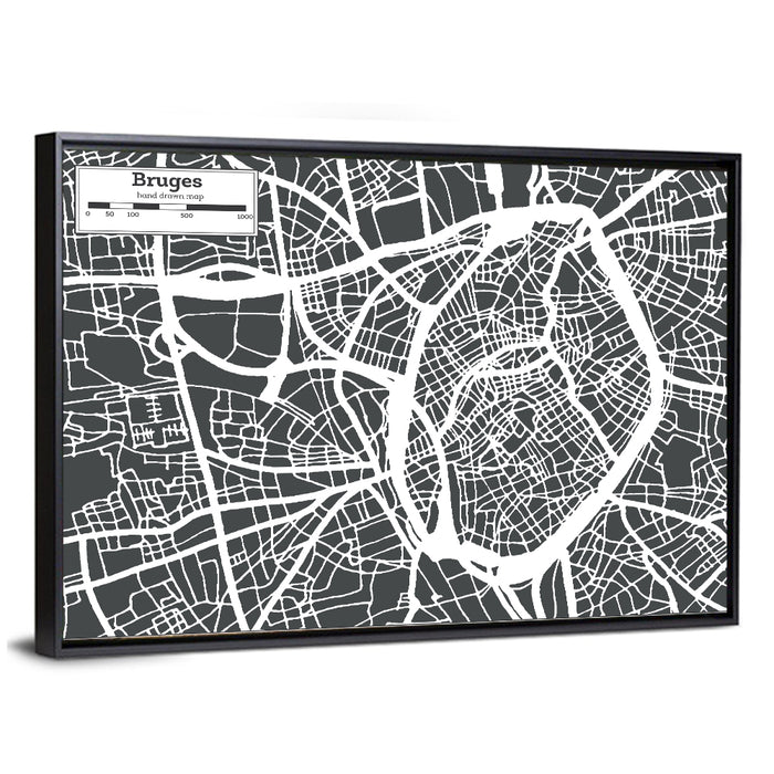 Bruges Canal Map Wall Art as a framed canvas