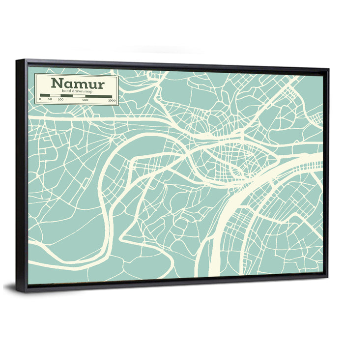 Namur Aerial Map Wall Art as a framed canvas