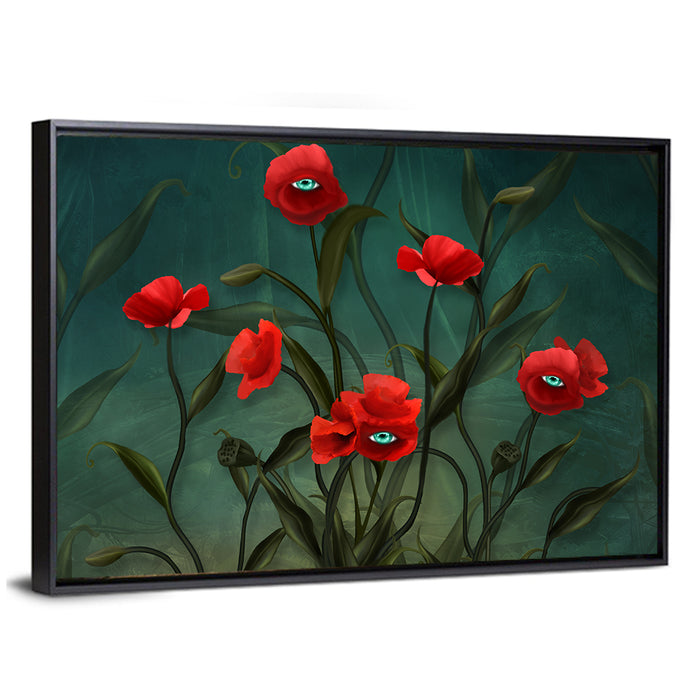 Surreal Poppies with Eyes Wall Art as a framed canvas