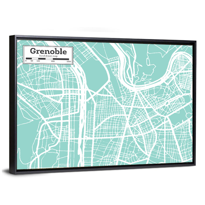 Grenoble City Map Wall Art as a framed canvas
