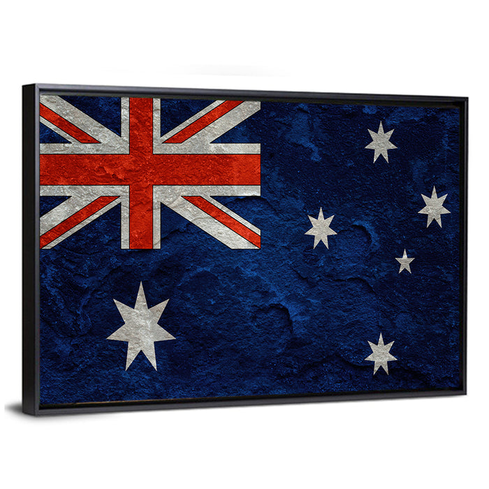 Distressed Australian Flag Wall Art as a framed canvas