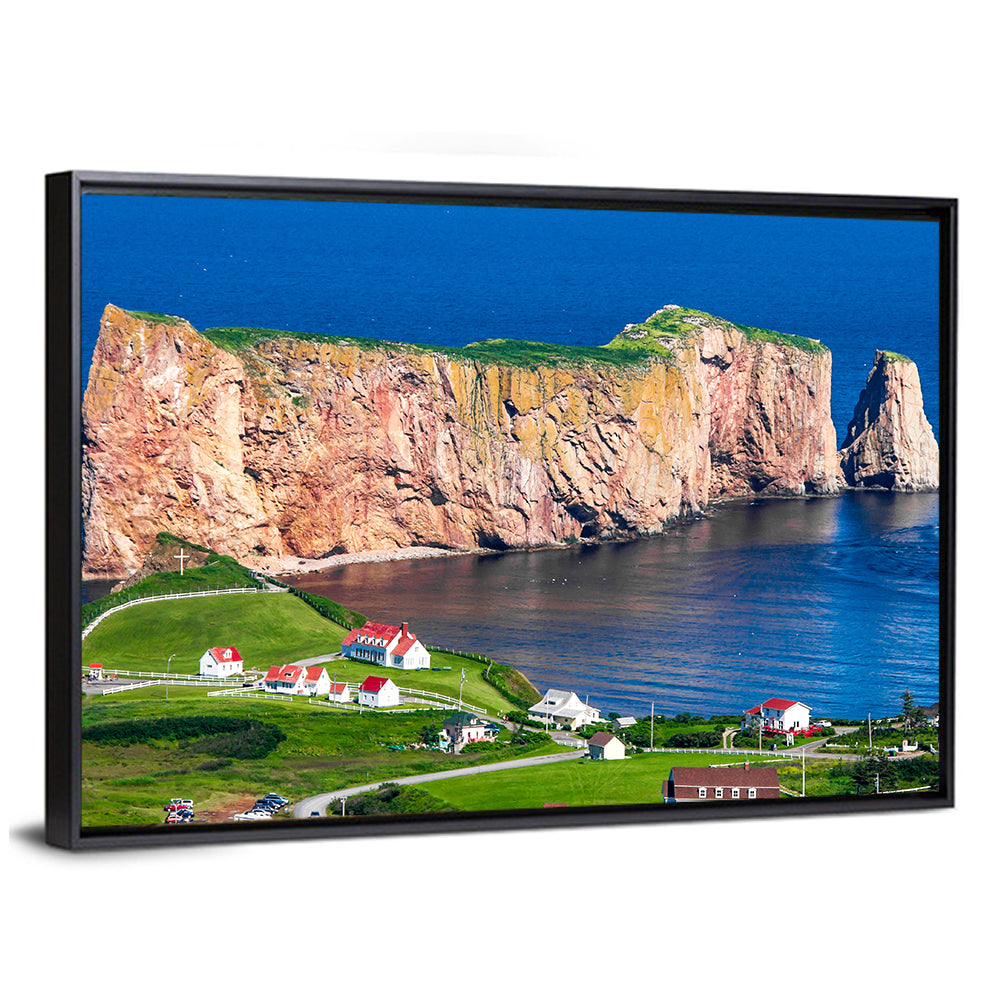 Percé Rock and Coastal Village, Quebec Wall Art