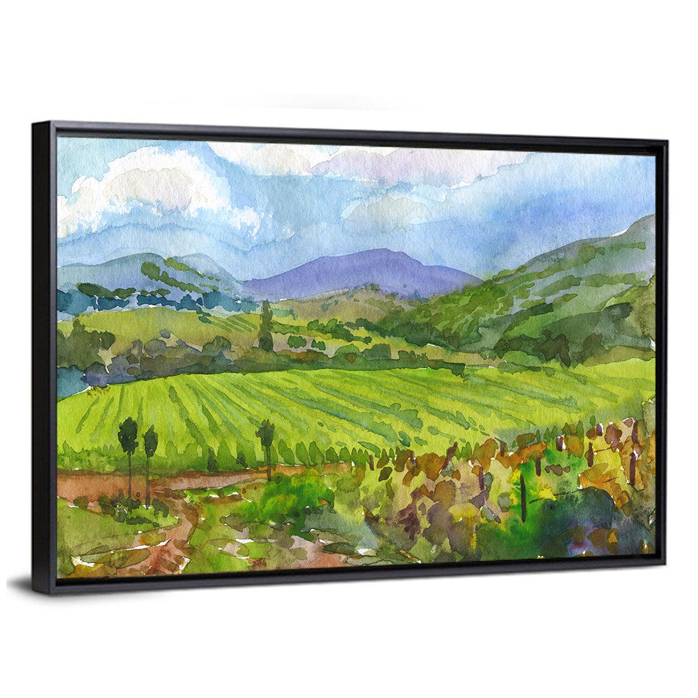 Countryside Vineyard Watercolor Wall Art