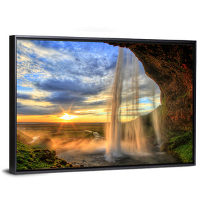 Seljalandfoss Waterfall At Sunset Wall Art