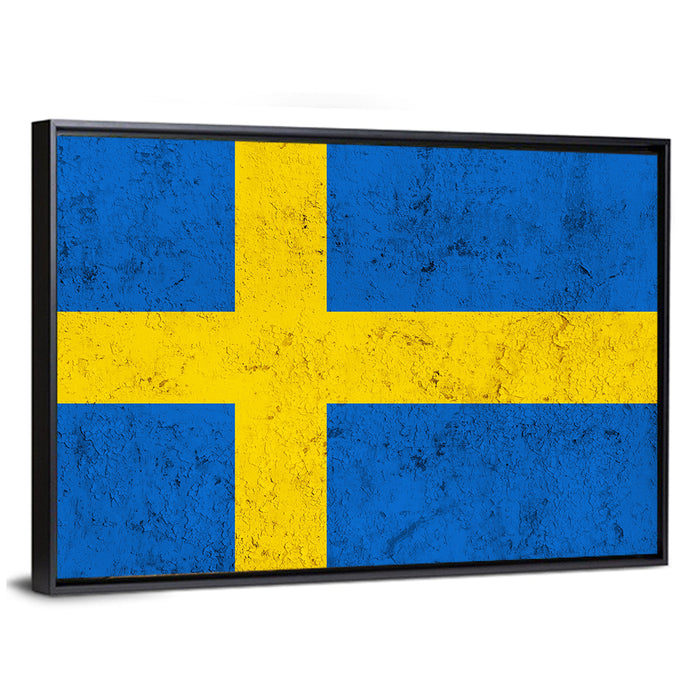 Weathered Swedish Flag Wall Art as a framed canvas
