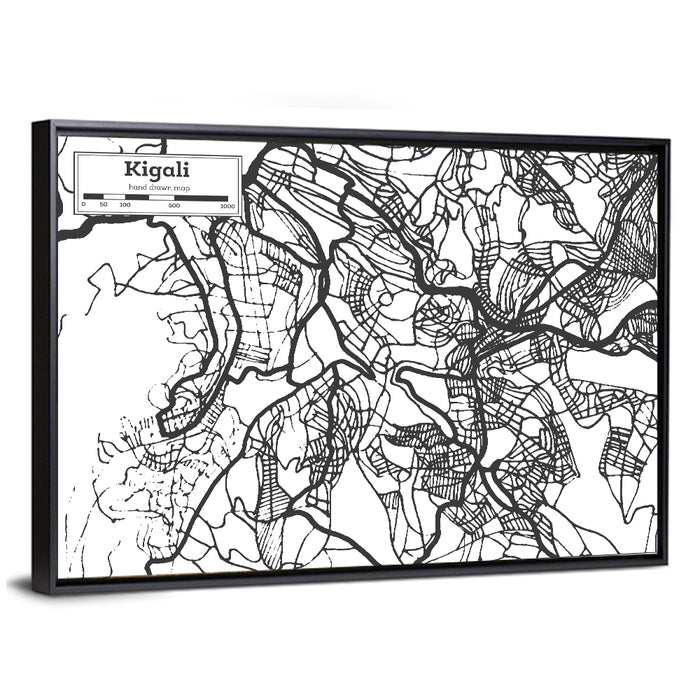 Kigali Urban Map Wall Art as a framed canvas