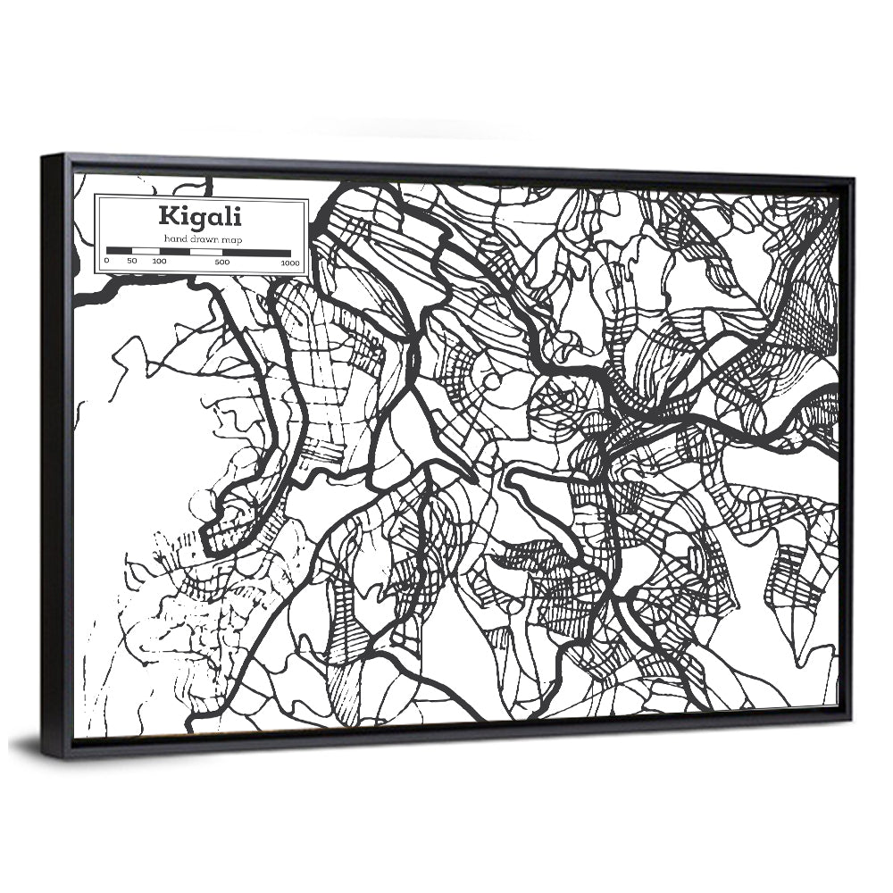 Kigali City Map In Rwanda Wall Art