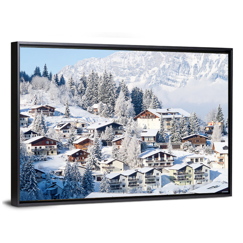 Snow Covered Swiss Alps Village Wall Art