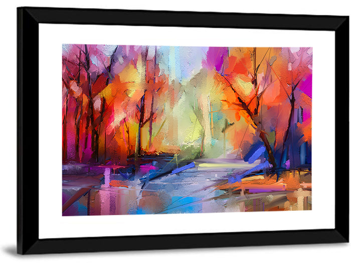 Autumn Forest Oil Painting Wall Art as a framed print