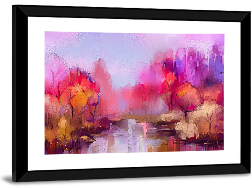 Autumn Forest Reflection Oil Painting Wall Art