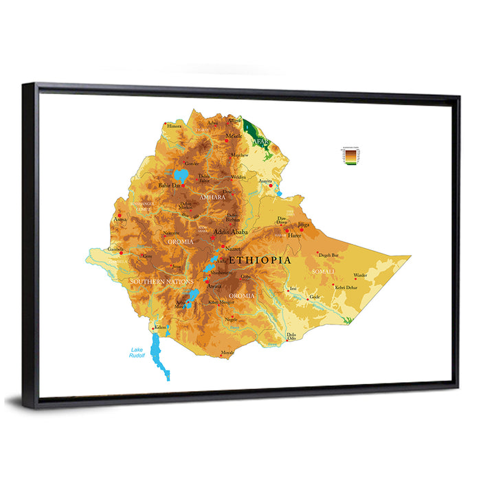 Ethiopia Topographic Map Wall Art as a framed canvas