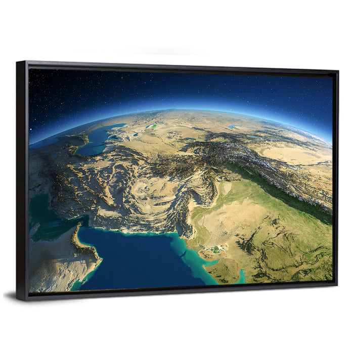 South Asia Topographic Map Wall Art as a framed canvas