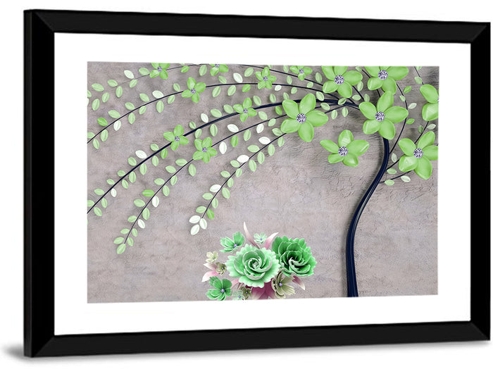 3d Flowering Branch Wall Art as a framed print