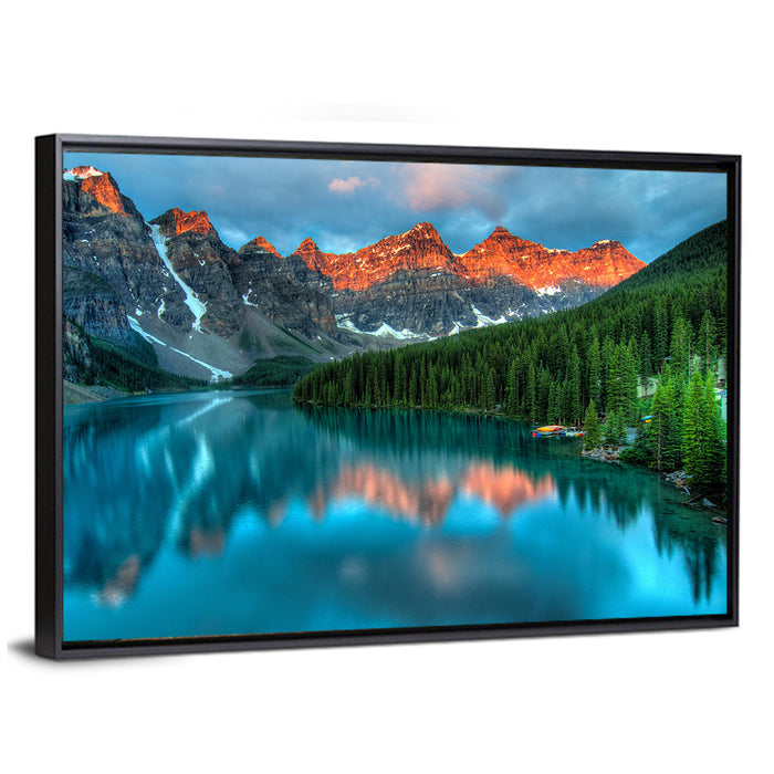 Moraine Lake at Golden Hour Wall Art as a framed canvas
