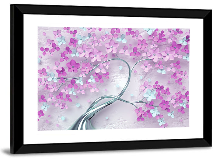 3d Flowering Tree Mural Wall Art as a framed print