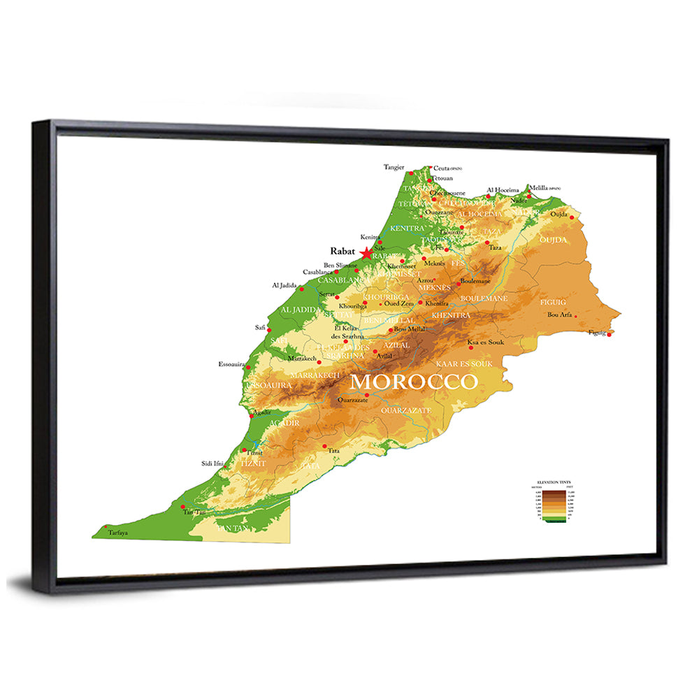 Morocco Physical Map Wall Art