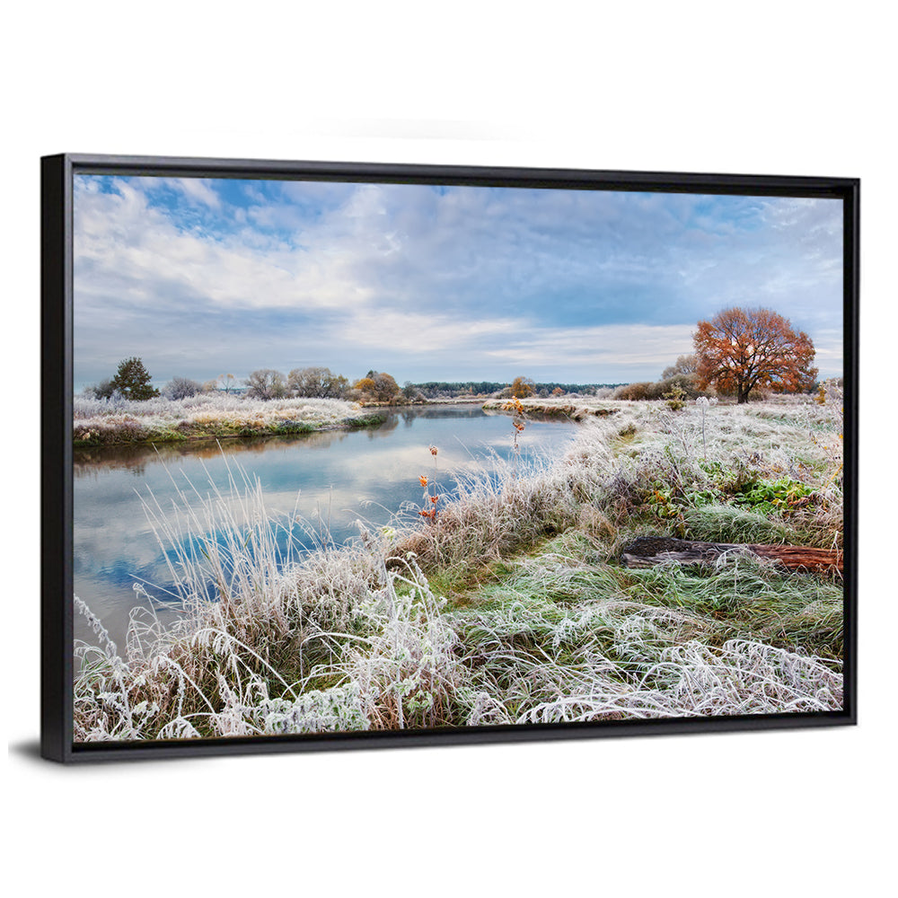 Frosted Autumn River Landscape Wall Art