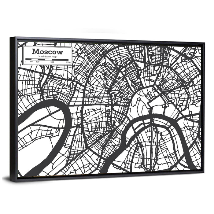 Minimalist Moscow City Map Wall Art as a framed canvas
