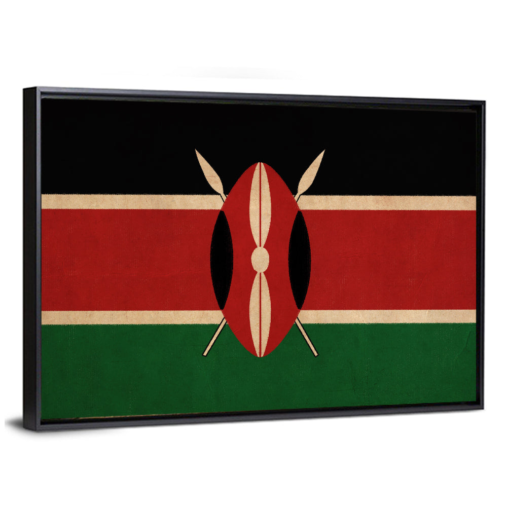 Kenyan Flag with Shield Emblem Wall Art