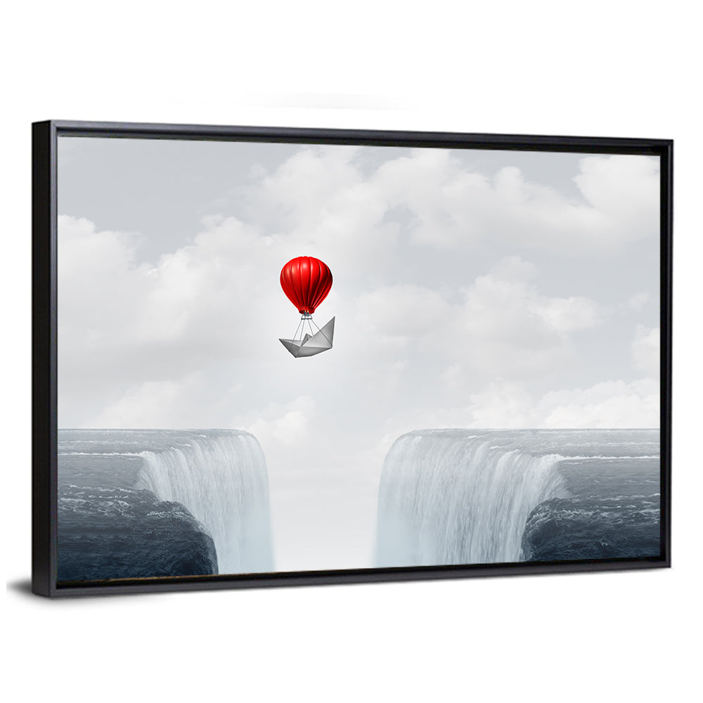 Paper Boat Suspended by Red Balloon Wall Art