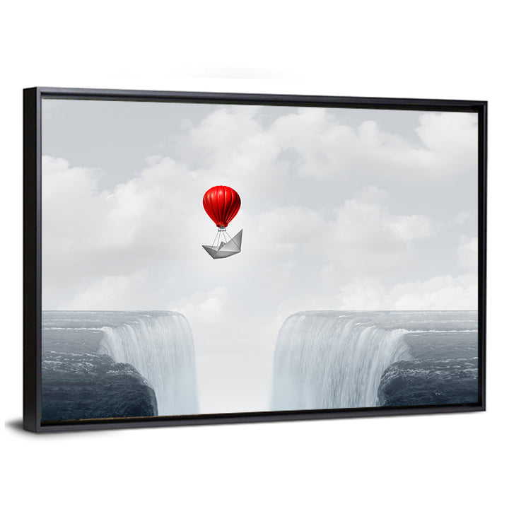 Paper Boat Suspended by Red Balloon Wall Art