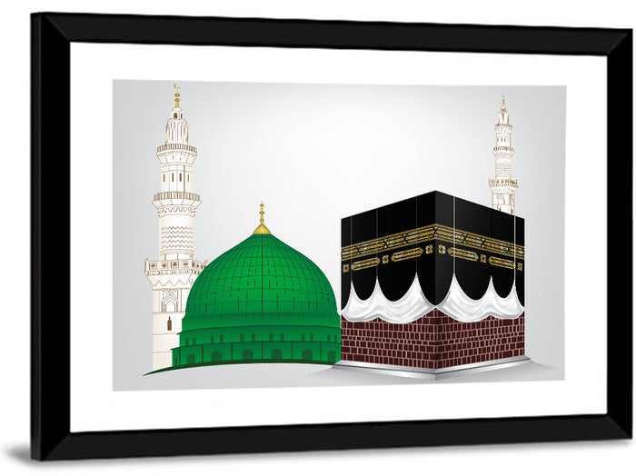 Masjid Al Haram and Masjid E Nabawi Wall Art as a framed print
