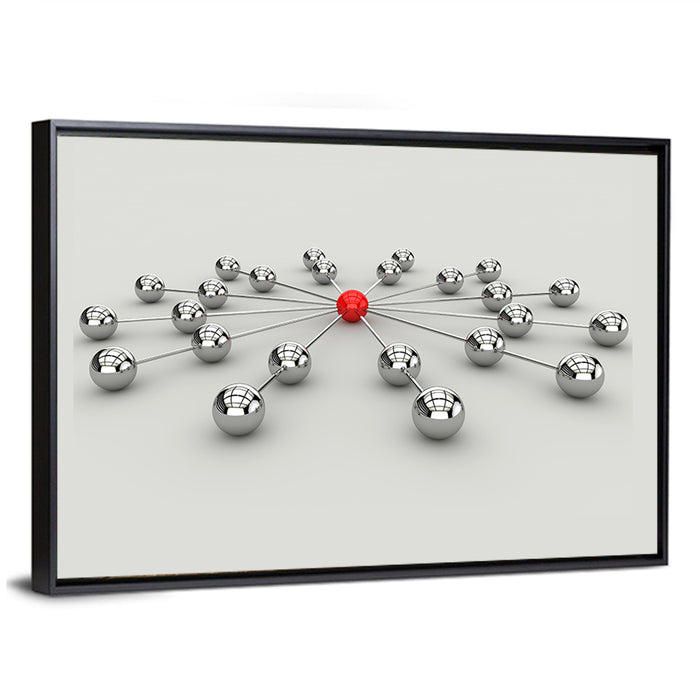 Radial Network with Red Hub Wall Art as a framed canvas