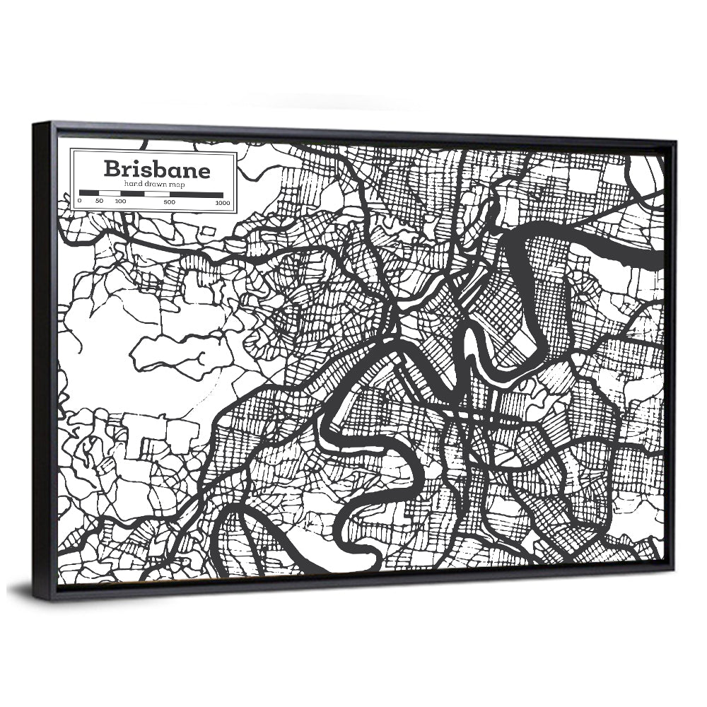Brisbane Hand-drawn City Map Wall Art