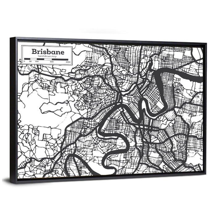 Brisbane Hand-drawn City Map Wall Art as a framed canvas