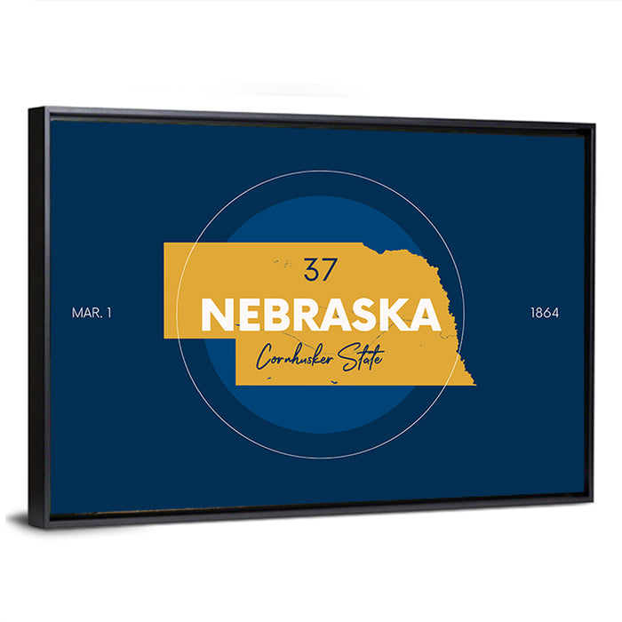 Nebraska State Map Graphic Wall Art as a framed canvas