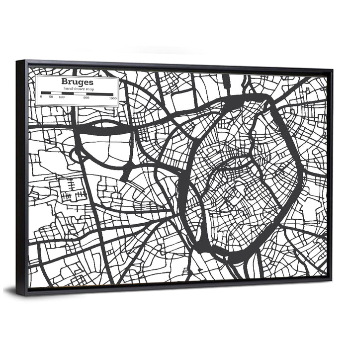 Bruges Street Grid Map Wall Art as a framed canvas