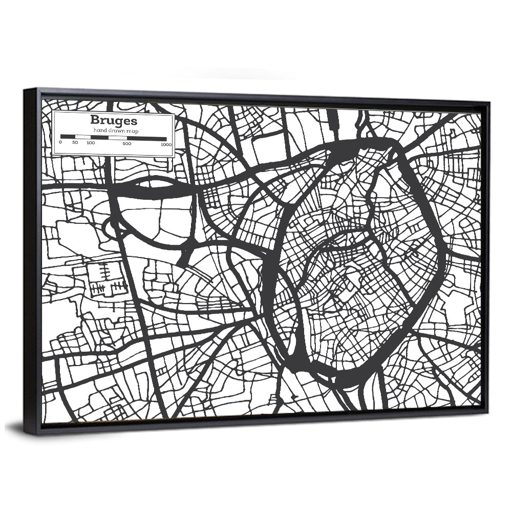 Bruges City Map Wall Art