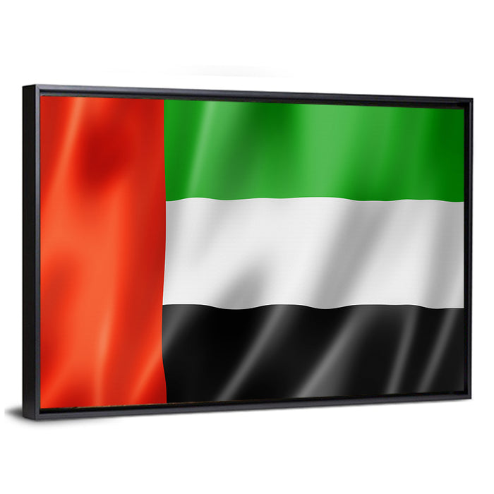 UAE Flag Waving Wall Art as a framed canvas