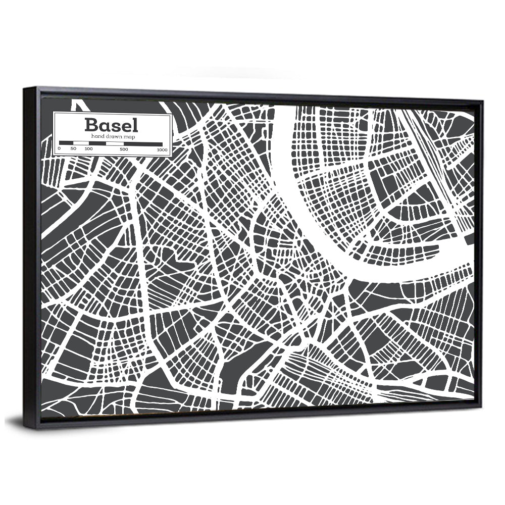 Basel River Bend Map Wall Art