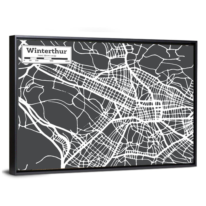 Winterthur Street Map Wall Art as a framed canvas
