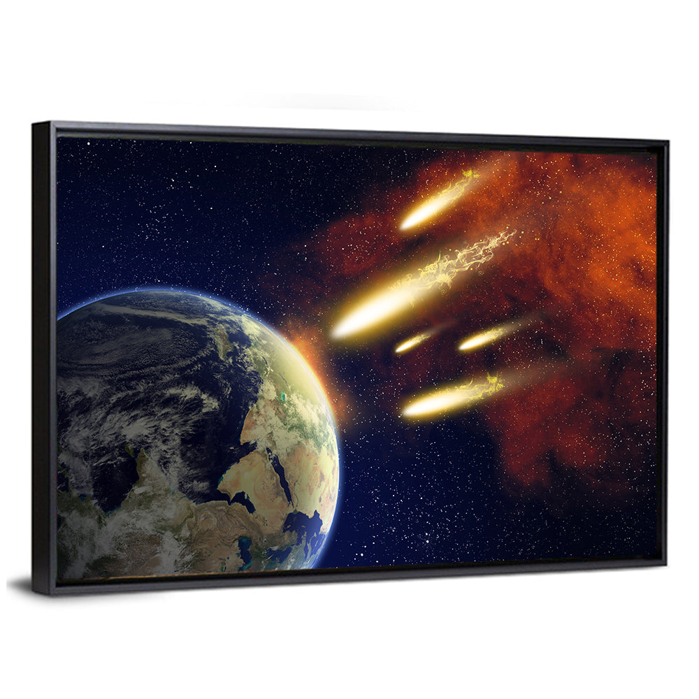 Earth and Flying Asteroids Wall Art