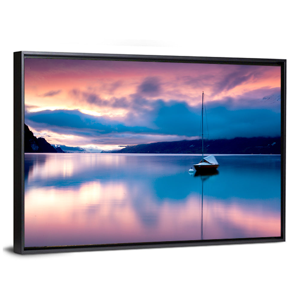 Lake Brienz Sunset with Sailboat Wall Art